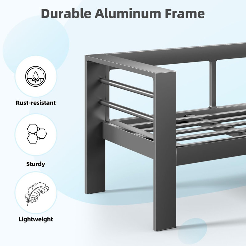 Aluminum Patio Furniture Set With Fire Pit Table, Light Gray Cushion/Black Frame