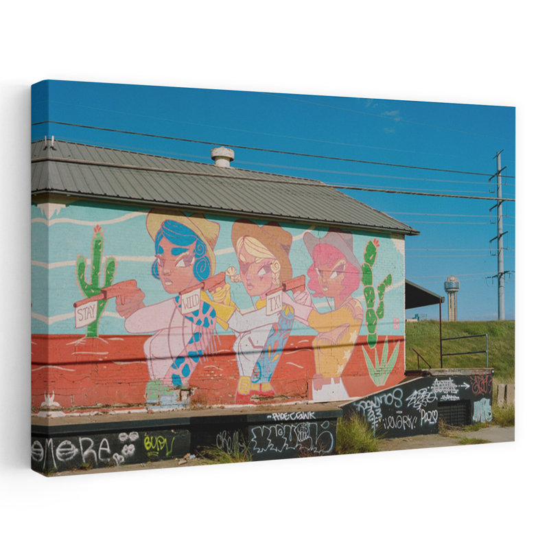 Vibrant Cowgirl Mural Colorful Modern Vibrant Urban Architecture Wall Art Print 1 Piece Wrapped Canvas Wall Art
