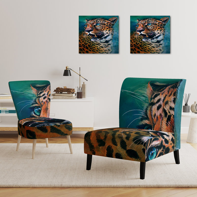 Accent Chair, Beige Floral Pattern Upholstered Decor - Beige Floral Pattern II, Blue/Orange/Black