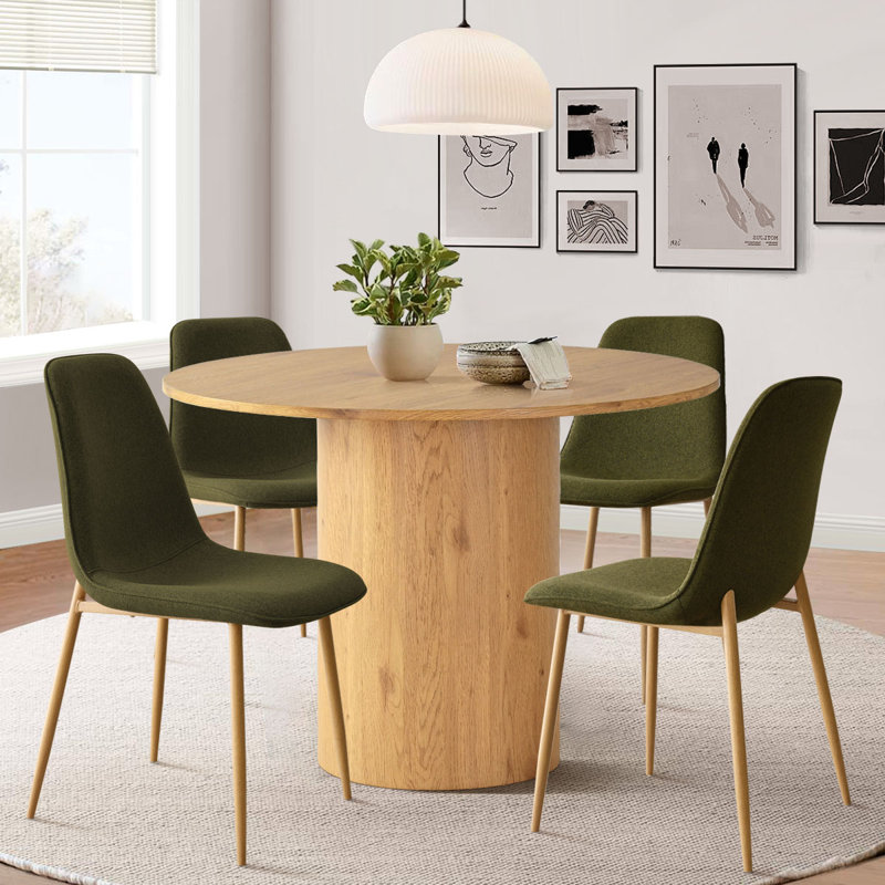 Charmia 4 - Person Dining Table Sets With 41.5'' Round Table & 4 Upholstered Fabric Chairs, Green