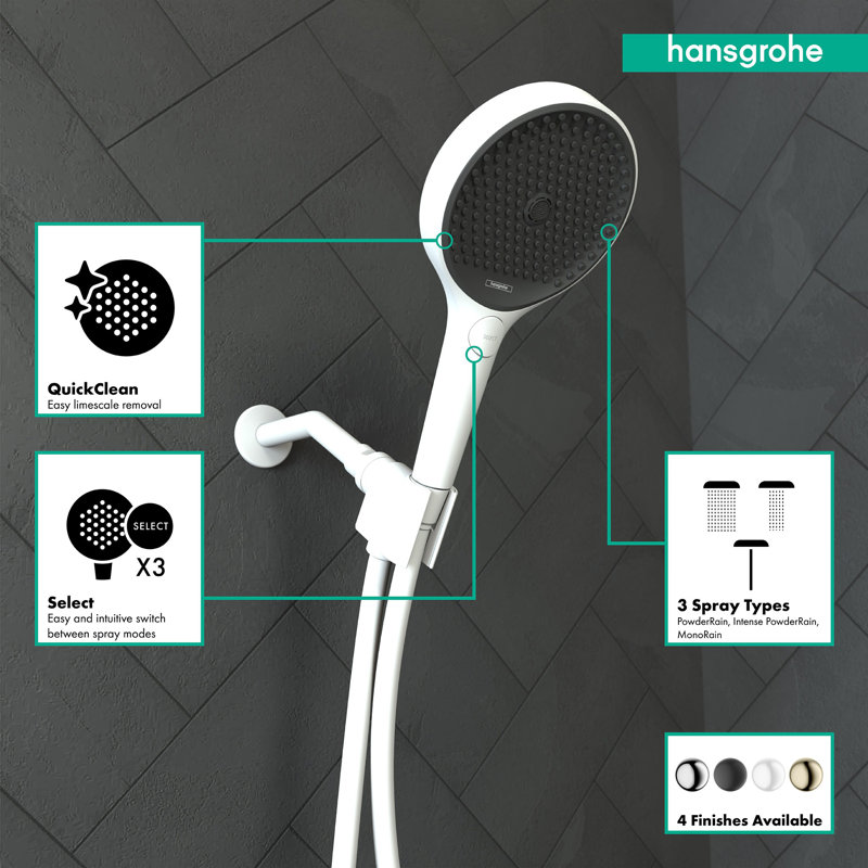 Hansgrohe Rainfinity Handheld 3-Jet Showerhead 130, Matte White, 1.75 GPM