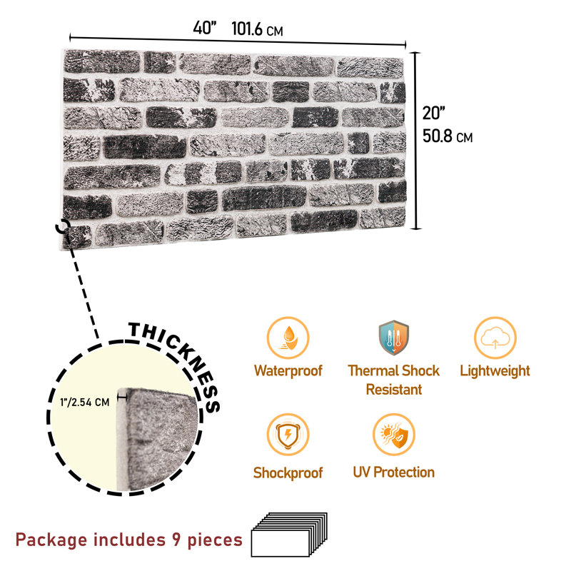 Ahaana 3D Faux Brick Wall Panels – 9-Pack Lightweight Styrofoam Tiles, 100x50cm, Tool-Free DIY Installation for Indoor & Outdoor Feature Walls