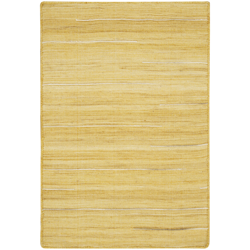 Anerinda Solid Hand Loomed Wool/Cotton Area Rug in Yellow, Rectangle 2' x 4'