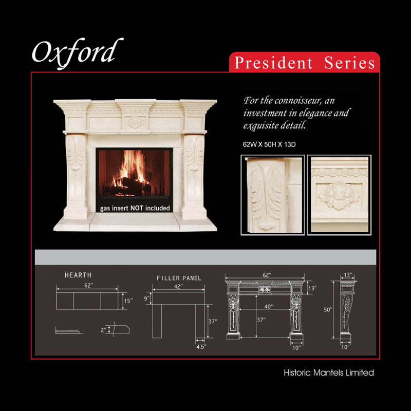 President Oxford Cast Stone Fireplace Mantel Surround with Hearth & Filler Panels