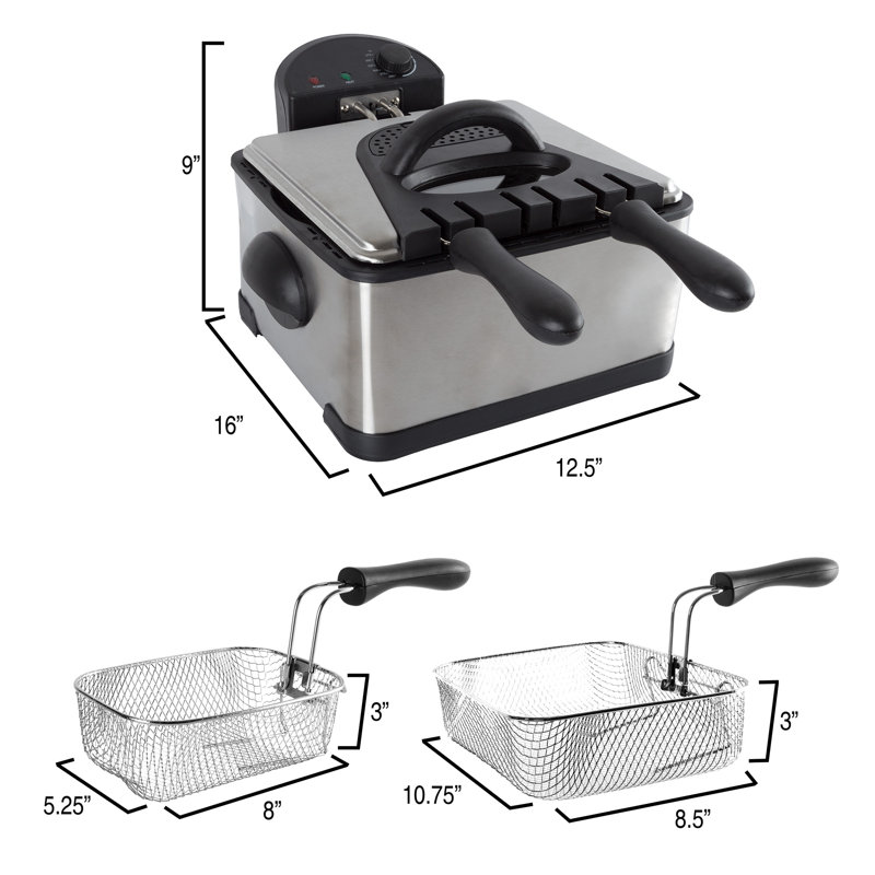 Deep Fryer - 4-Liter Electric Oil Fryer - 1 Large Basket and 2 Small for Dual Use - Stainless-Steel Cooker with Cool Touch Features