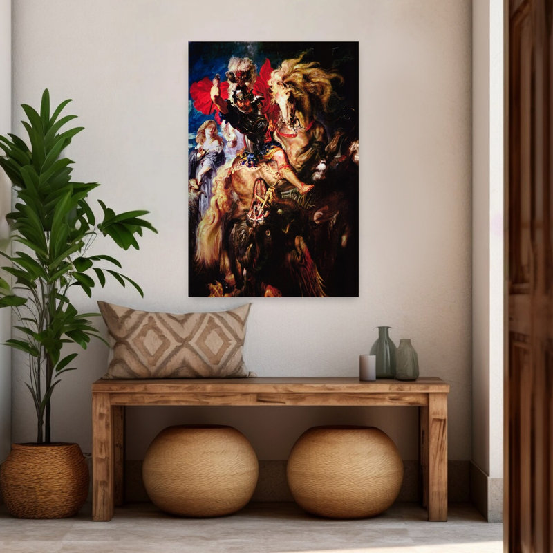 Saint-George et le dragon, cheval contemporain classique, reproduction d'art mural, H 48 po x l 32 po