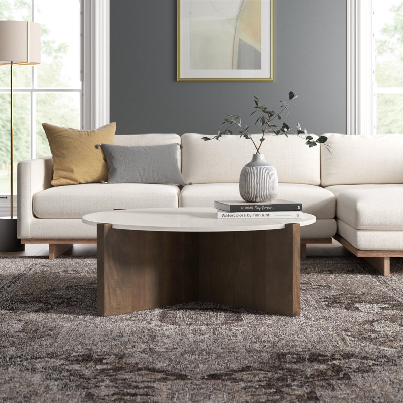 Lotus Marble Top Single Coffee Table, Dark Brown