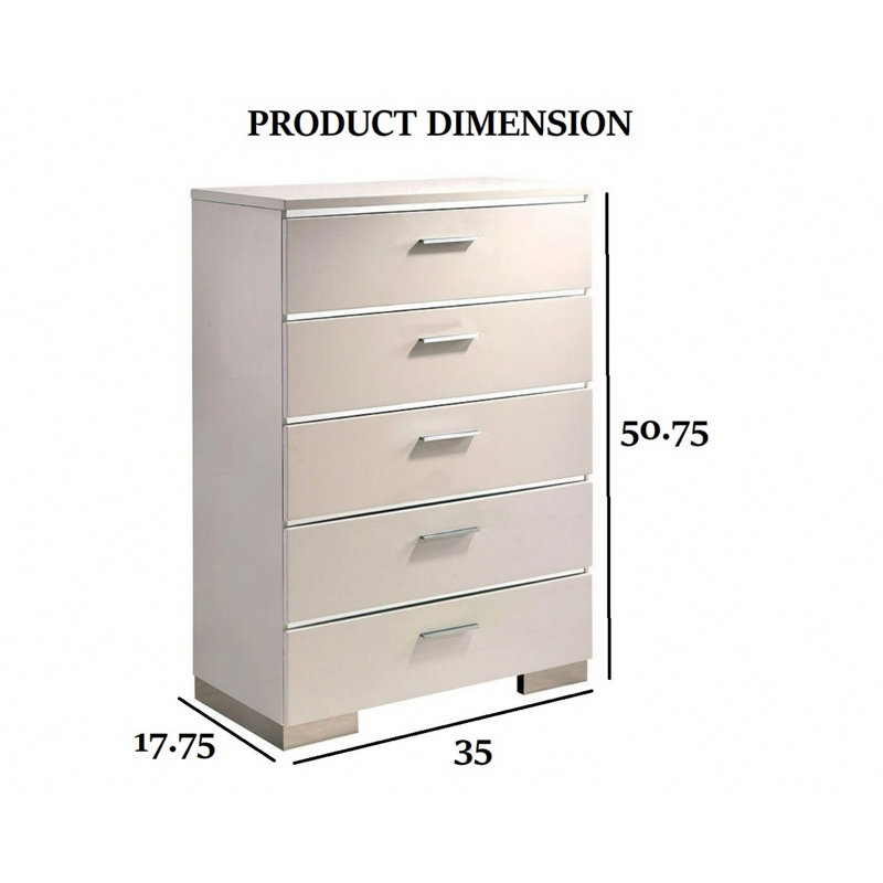 Commode de style contemporain avec cinq tiroirs pour la chambre à coucher