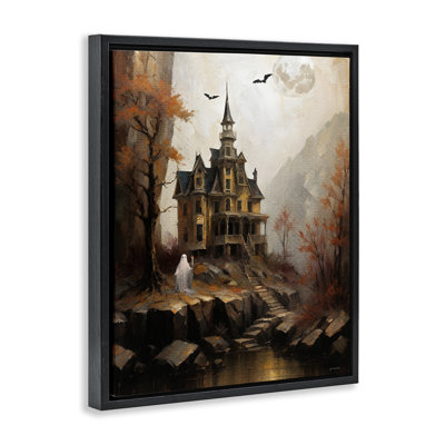 «Haunted Castle with Ghost», art mural encadré sur toile flottante, design par Jo Moulton
