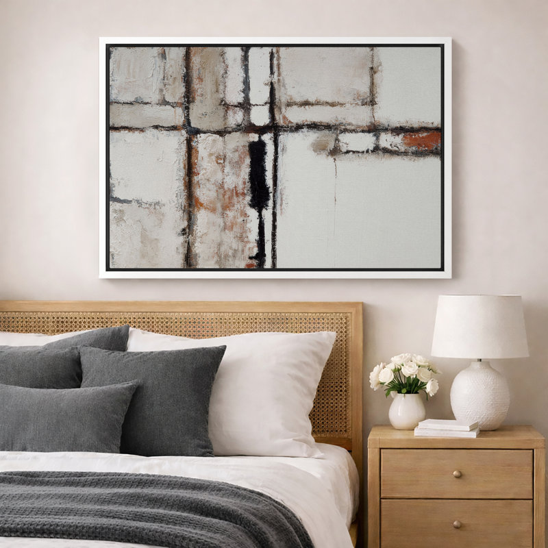 «Neutral Geometric Minimal Abstract Art», photos de chambre de bureau, impression sur toile encadrée, H 16 po x l 24 po