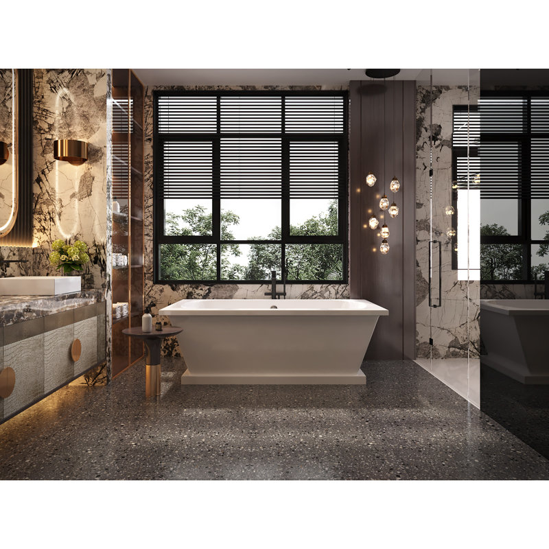 Santa Monica 66" x 36" Freestanding Soaking Acrylic Bathtub, Biscuit