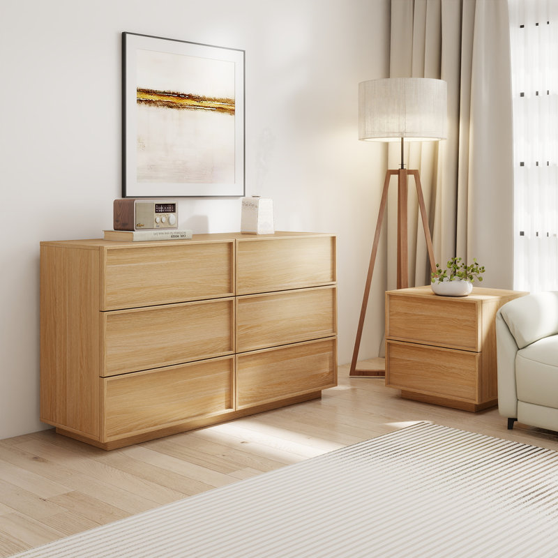 Ensemble de chambre à coucher 3 pièces (ensemble de 2 commodes à 6 tiroirs et 2 tiroirs), Chêne