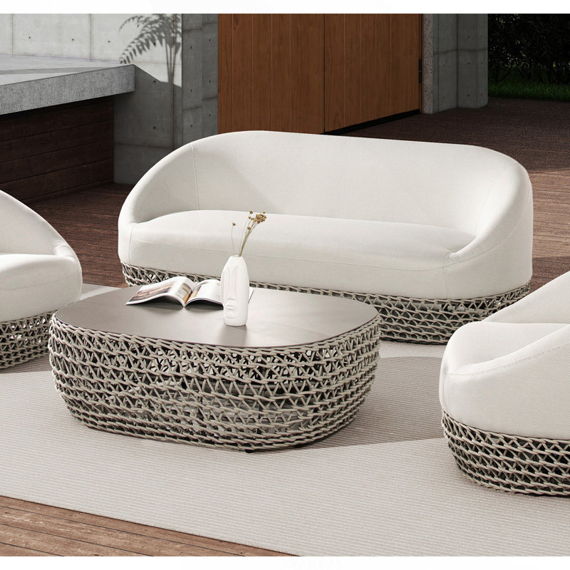 Table basse de patio ovale tissÃ©e Willow de 103 cm, olÃ©fine beige clair