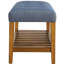 Banc bleu élégant avec siège intemporel et étagère de rangement au fini chêne
