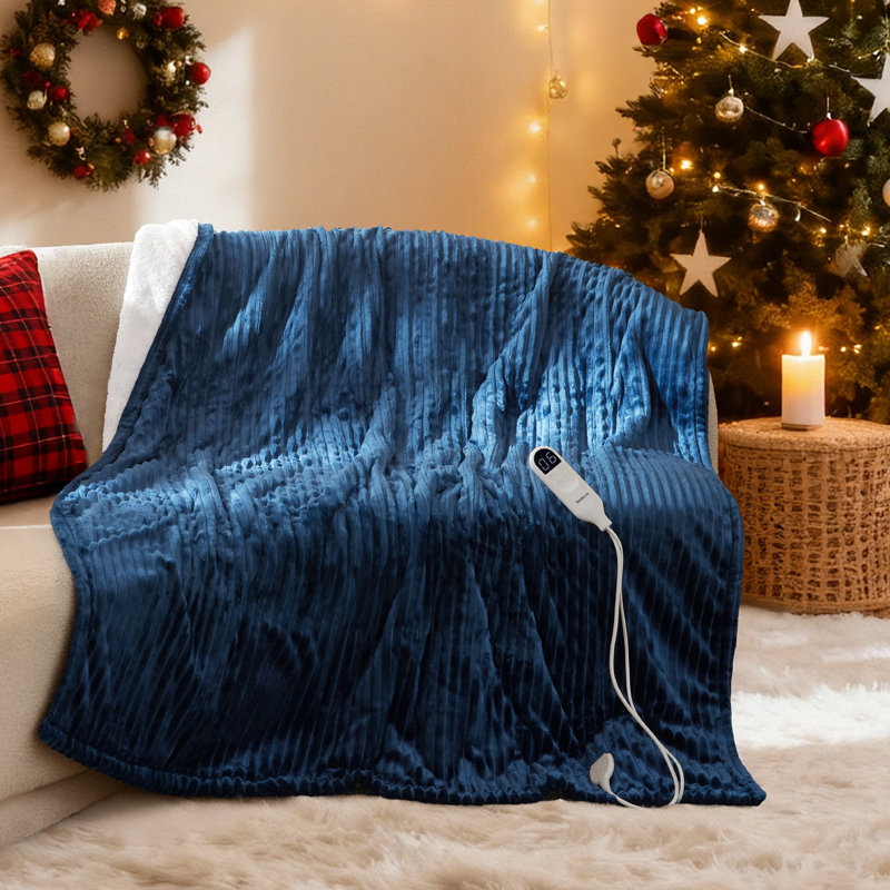 Electric Blanket, Soft Ribbed Flannel, Heating with 4 Time Settings, 6 Heat Levels, 3 hrs Timer Auto Shut Off, GentleSoft™