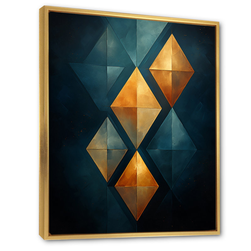 «Golden Diamond Rising On» rétro sur fond bleu marine sur toile, H 20 po x l 12 po x P 1 po, Cadre doré simple