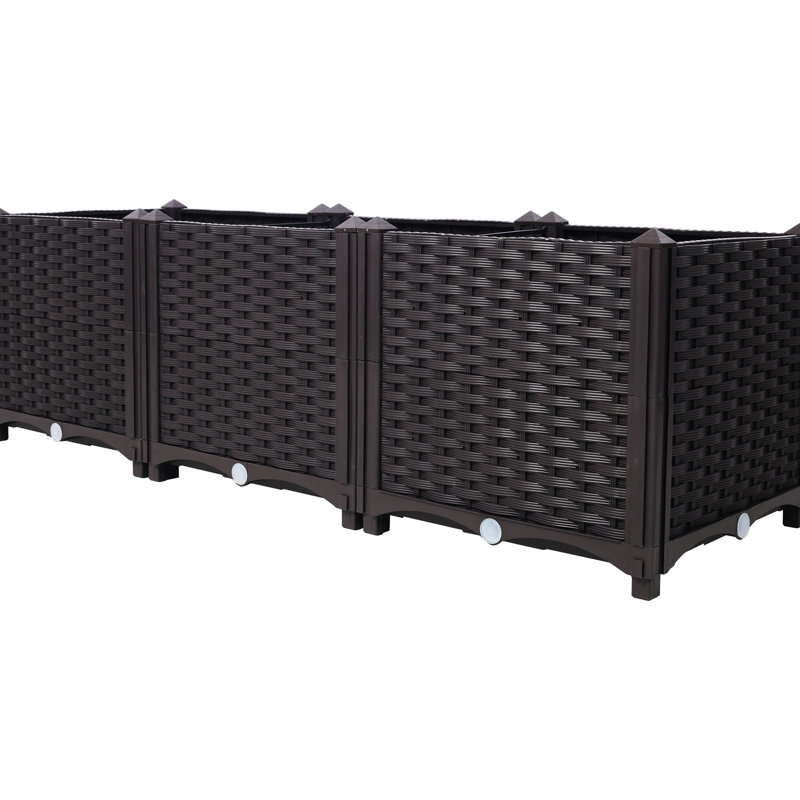 Raised Plastic Self - Watering Planter Boxes For Cultivating Vegetables, Flowers, Herbs, 47.2" In Length, 15.7" Width, 14.7" Height, Of Three, Suitable Backyard Deep Growing Ideal Balcony, Garden,