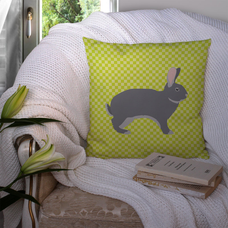 Coussin décoratif d’extérieur éclectique lapin check, Vert, 14 po x 14 po