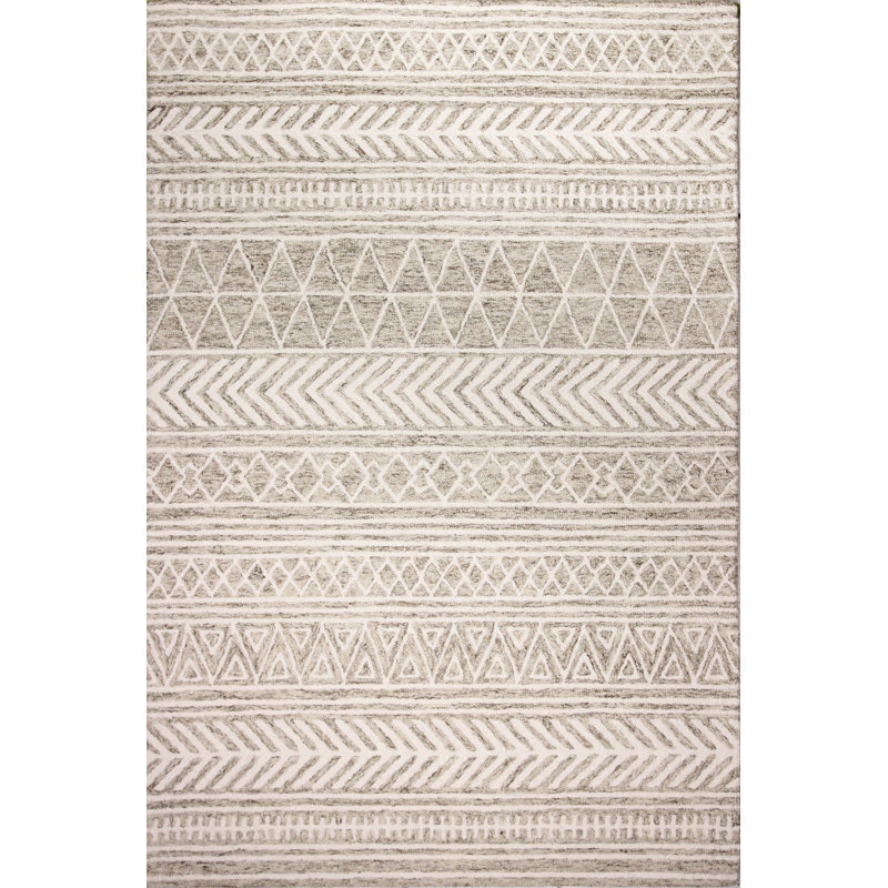 Beige Wool Handmade Tufted Geometric 5' x 7' Area Rug