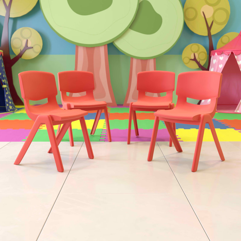 Chaise d'école empilable en plastique avec siège H 13,25 po Demitrius, Rouge, 13.25", 5