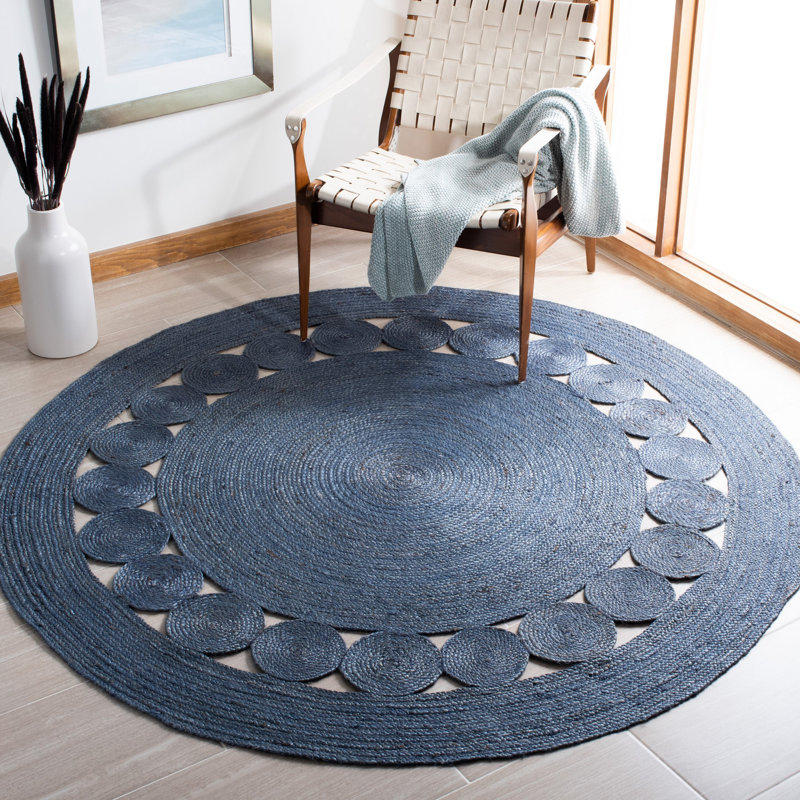 Tapis en jute tissé à la main de couleur unie en fibre naturelle Diehl, Rond 5 pi