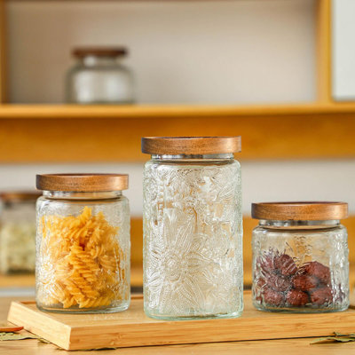 3-Pack 32Oz Vintage Glass Jar With Lid, Glass Storage Containers, Airtight Kitchen Storage Containers
