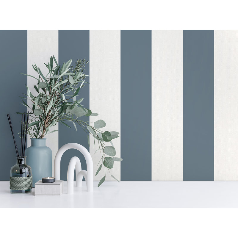 Papier peint à rayures Tavish, Bleu