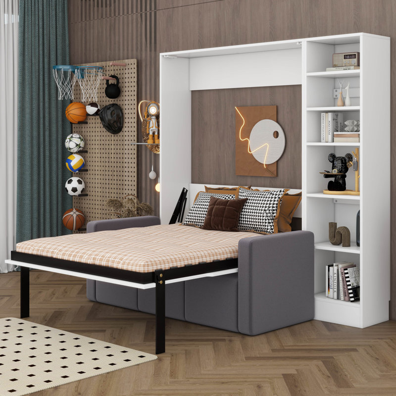 Lit escamotable avec canapé et tablettes Mironda, Double 