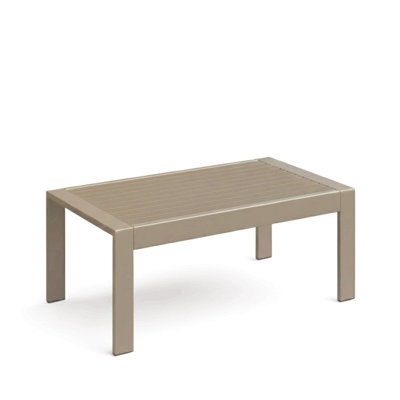 43" X 24" All-Weather Metal Outdoor Coffee Table With Wood-Look Top And Khaki Frame