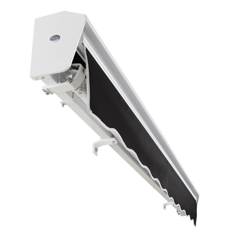 Auvent de patio rétractable avec capuchon Awntech Destin, Noir, l 8 pi x P 6,5 pi, Moteur droit