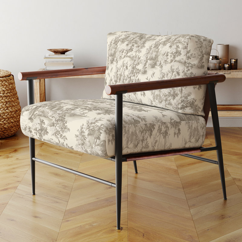 Chaise rembourrée French Country, Bras ronds bruns