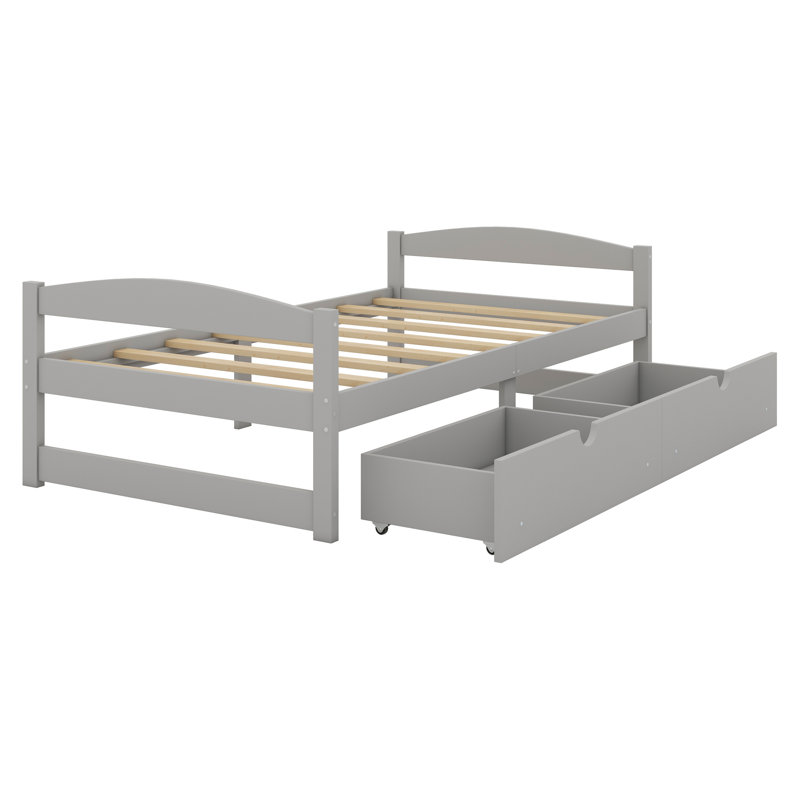 Lit plateforme avec deux tiroirs, Gris