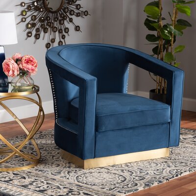 DelRe Modern Luxe And Glam Navy Blue Velvet Fabric Upholstered And Gold Finished Metal Armchair -  Baxton Studio, 026A27545BFE4CFF8D15EEEEECC607CD