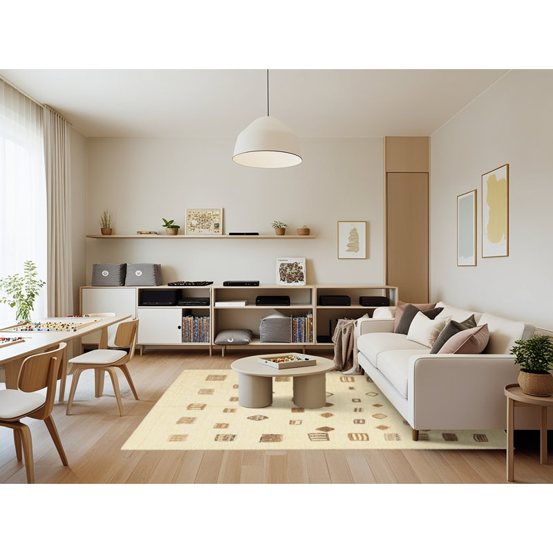 Tapis brun/crème contemporaine, Rectangle 7 pi x 9 pi