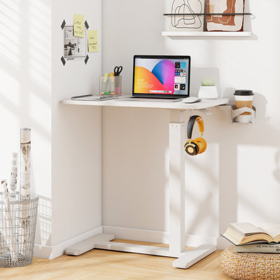 Mobile Standing Desk Height Adjustable Overbed Bedside Table-White