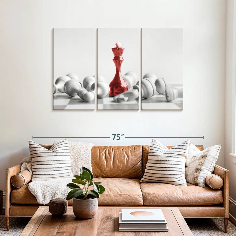 Chess Red Queen 3 pièces, H 36 po x l 57 po x P 1,25 po