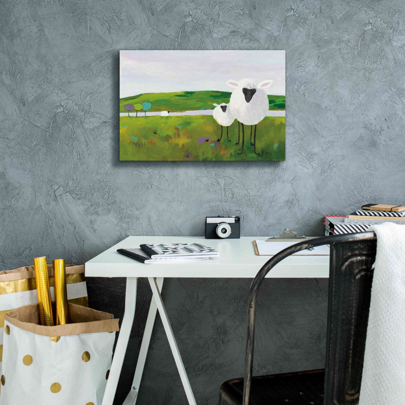 «Sheep in the Meadow» par Phyllis Adams, art mural sur toile, H 12 po x l 18 po x P 0,75 po
