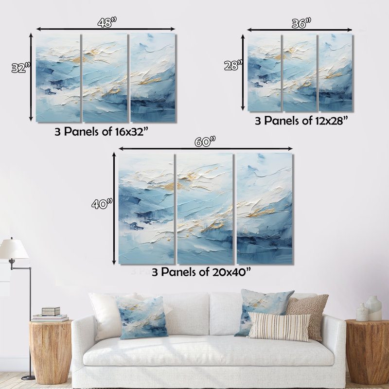 Antartica abstrait Tundra Bold II - ensemble d'art mural moderne sur toile, H 32 po x l 48 po x P 1 po