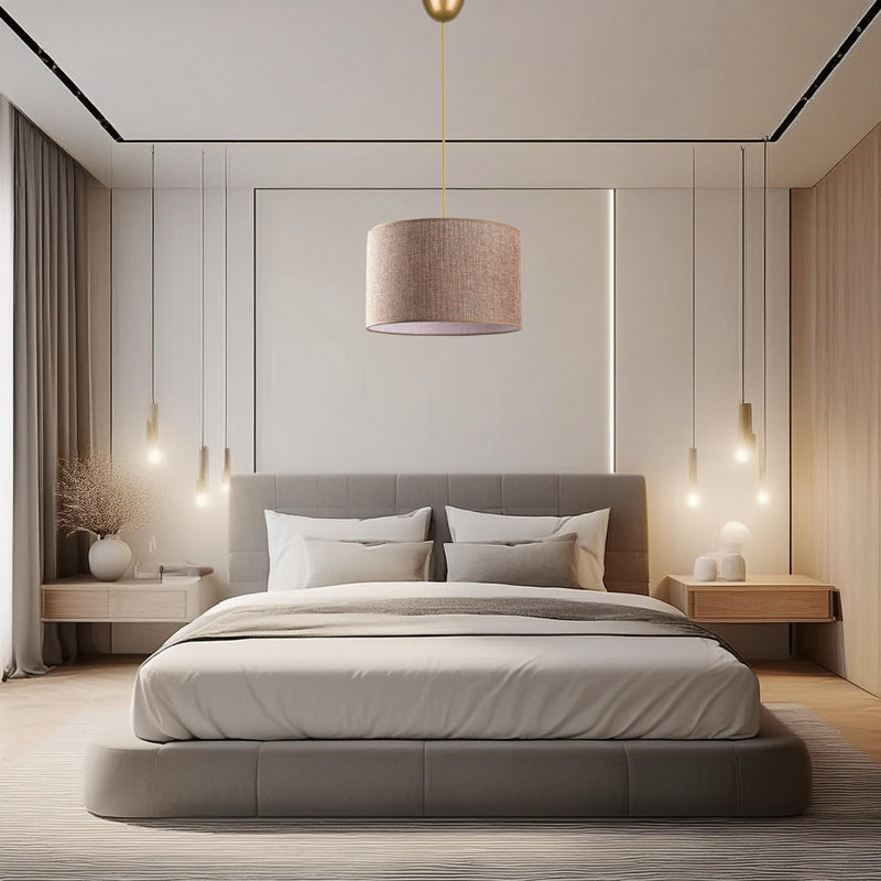 Lustre en métal avec capuchon en coton, Beige