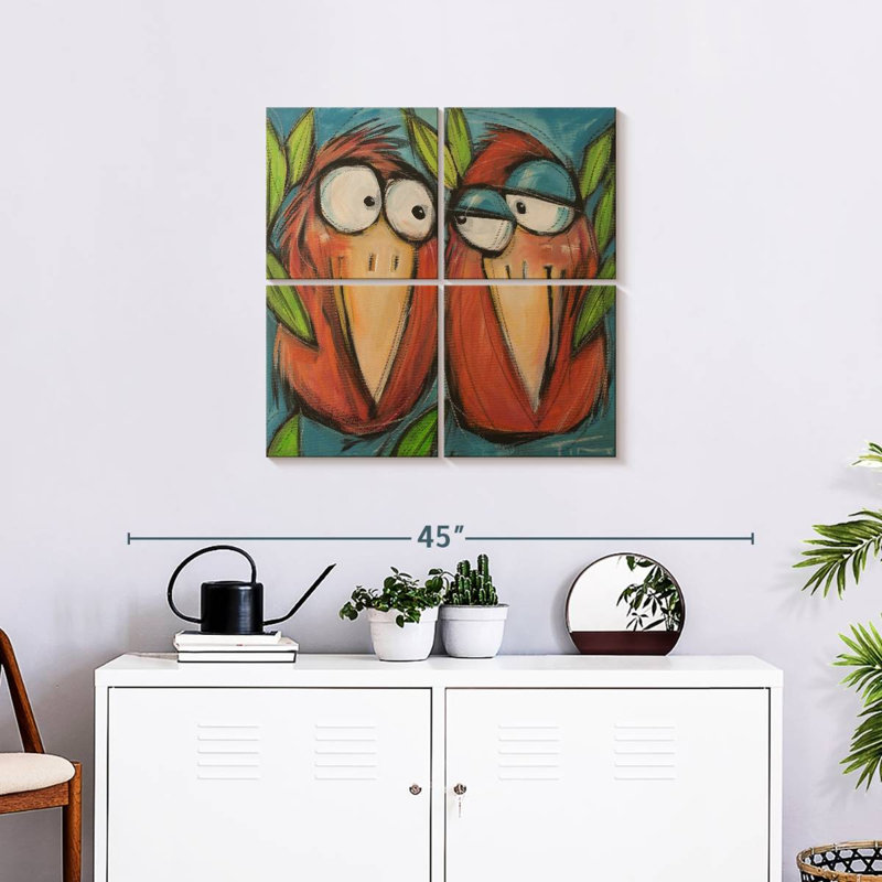 Brampt flirter des oiseaux amoureux, H 26 po x l 26 po