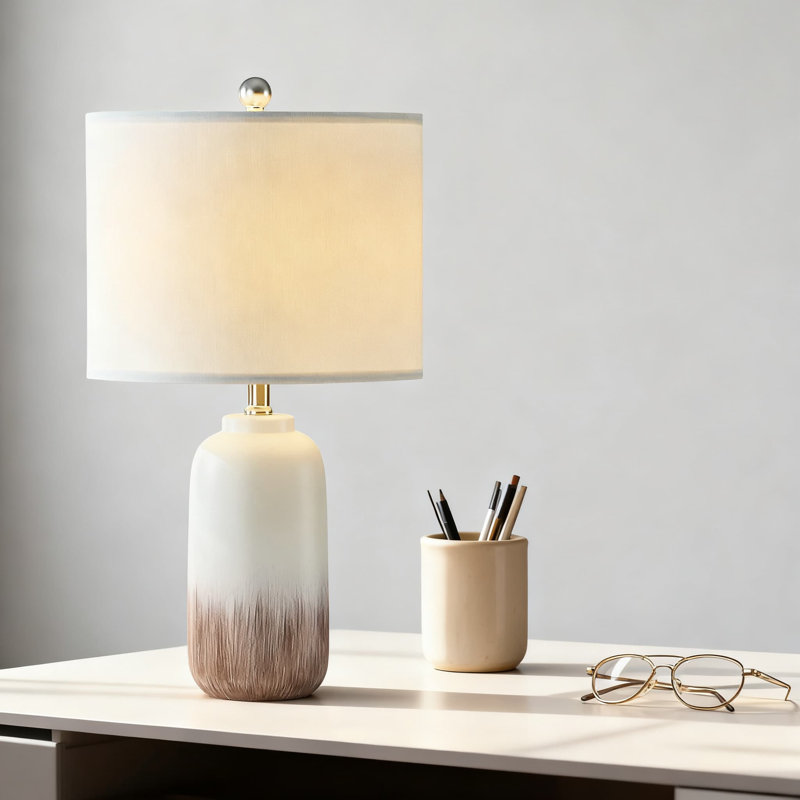 Ensemble de 2 lampes de table en céramique avec abat-jour blanc, lampes de chevet de campagne moderne de 24 pouces, éclairage de salon à intensité variable à 3 voies pour la chambre à coucher et le bureau