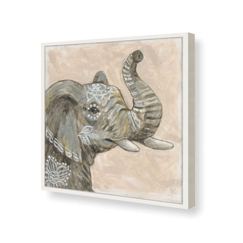 Motif d'éléphant par Sara G Designs, reproduction d'art, L 36 x H 36, Impression encadrée, Blanc