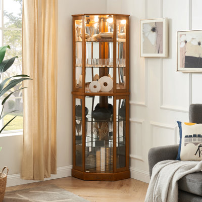 6 Shelf Corner Curio Display Cabinet With Lights, Mirrors And Adjustable Shelves (E26 Light Bulb Not by Lark Manor