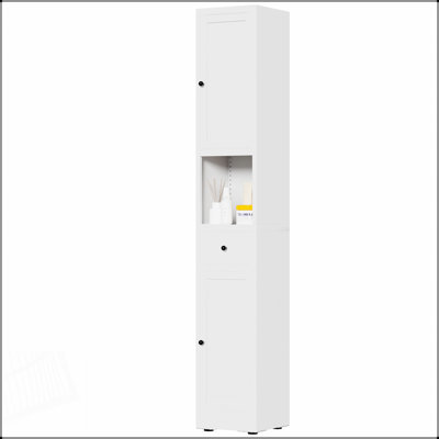 Armoire de rangement pour salle de bain de 71 pouces de hauteur, 5 niveaux étroits en métal avec 2 portes et tablettes réglables pour économiser de l'espace