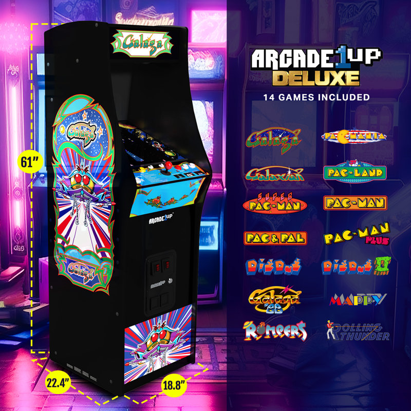 Arcade1Up GALAGA Deluxe 14 Games in 1, 5 Foot Stand-Up Cabinet Arcade Machine