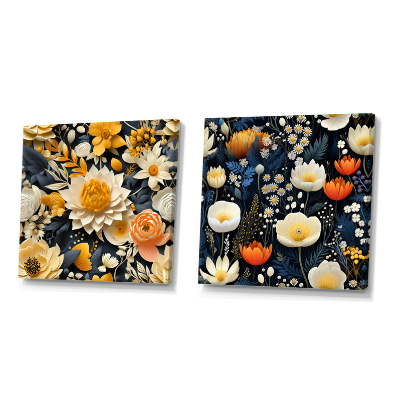 Palermo - Ensemble de 2 collages floraux carrés, H 16 po x l 33 po, Toile tendue
