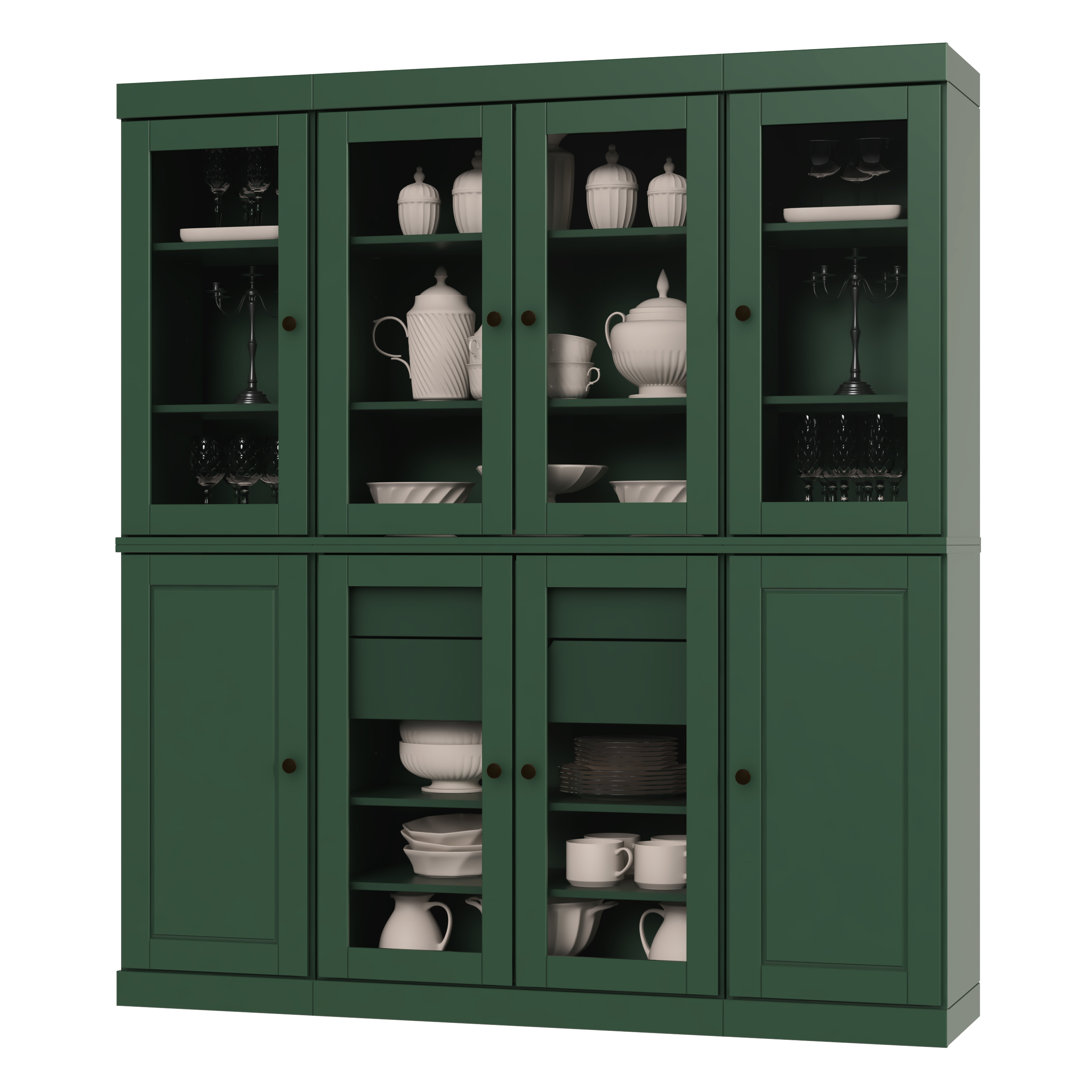 Doerschuk Palace Imports 100% Solid Wood Pantry China Cabinet, Raised Panel & Clear Glass Doors, 2 Drawers, Adjustable Shelves, 65" Wide, 71.5" Tall Wildon Home® 