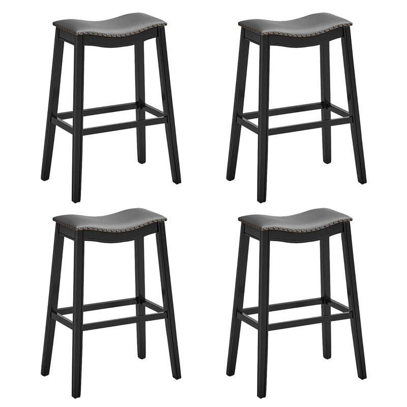 Upholstered Counter Stool with Solid Wood Frame, Black