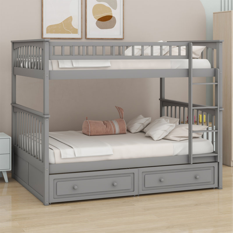 Lit superposé simple avec tiroirs Jhara Kids, gris, Full