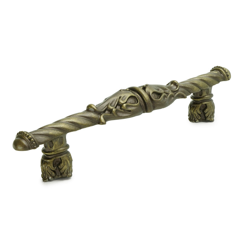 Acanthus 3 inches c.c. pull Romanesque style with column base in Gilded Mercury, 4", Antique Brass